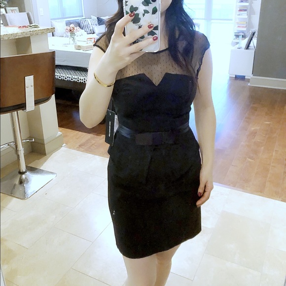 SOLD-Black Mesh Top Dress with Swiss dots details - Picture 2 of 7